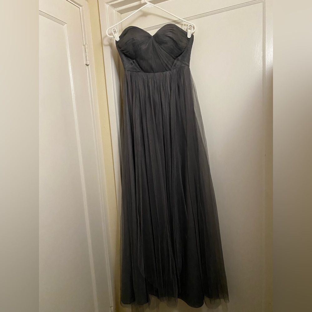 Jenny Yoo Empire Waist Flowy Grey Evening Gown Prom formal Dress retro - Picture 16 of 17
